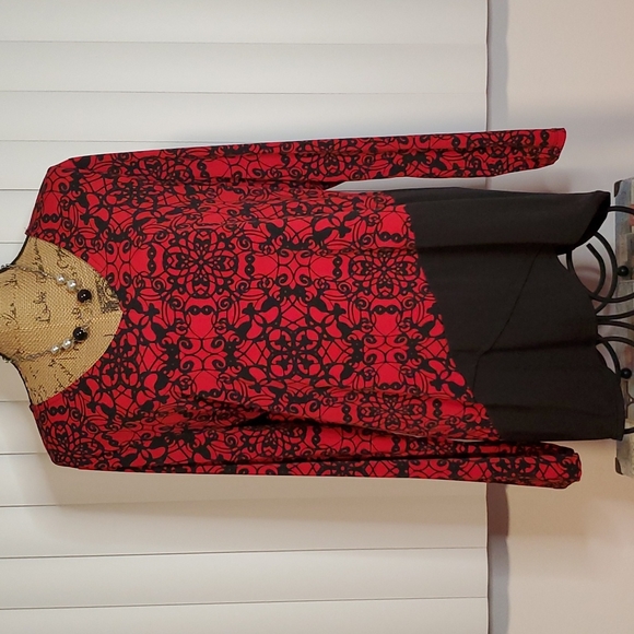 Dana Buchman 'Travel Anywhere' Red black graphic print XXL hem detail - Picture 1 of 10